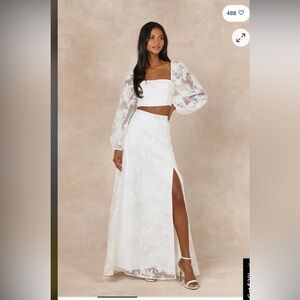 Outstanding Perfection White Floral Burnout Two-Piece Set Maxi Dress